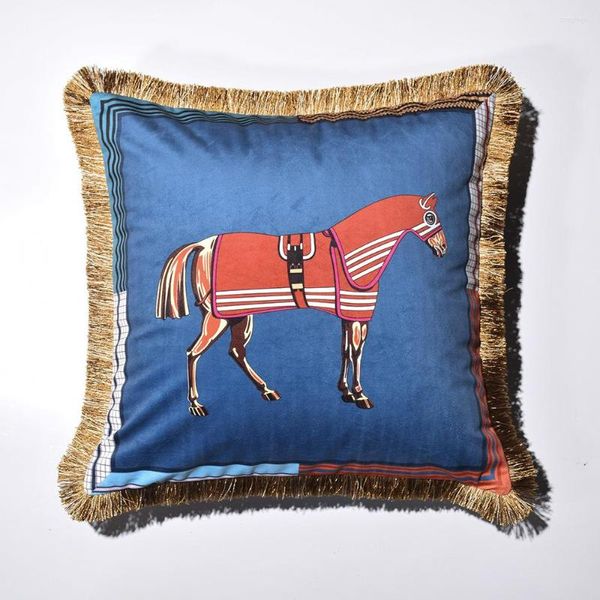 Taie d'oreiller européen haut de gamme amour cheval série coussin velours gland Double face impression 45 45 cm taie d'oreiller