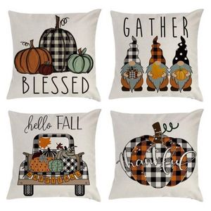 Kussensloop herfst thanksgiving plaid kabouters pompoen outdoor decoratieve dier kussensloop herfst kussen fy5448