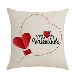 Funda de almohada Funda de lino festiva Patrón de corazón creativo Impresión Sofá suave Café Decoración del hogar Regalos del día de San Valentín