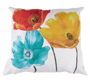 Taie d'oreiller en lin carré décoratif, housse de coussin enchanteur, beau tricolore rouge jaune bleu, fleurs Py, cadeau d'anniversaire 6313396