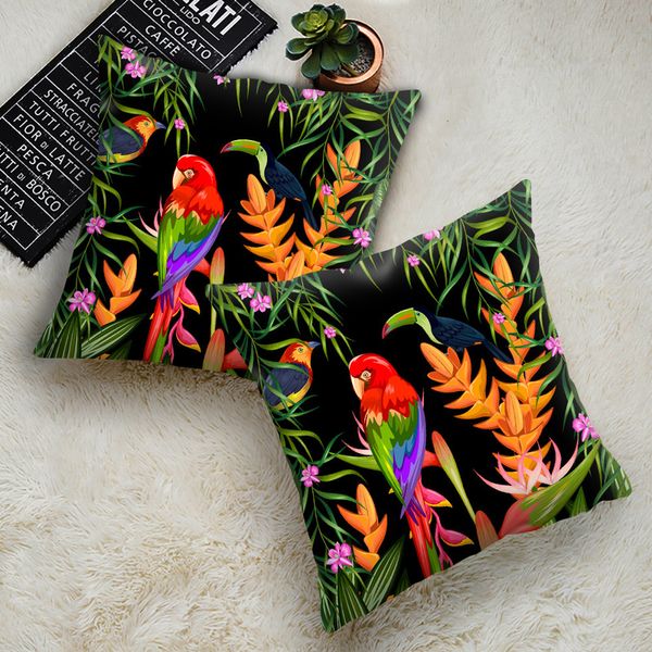 Funda de almohada Funda de cojín de flores Almohada decorativa Planta tropical Funda de cojín de loro Funda de almohada decorativa para sofá Funda de almohada 220623