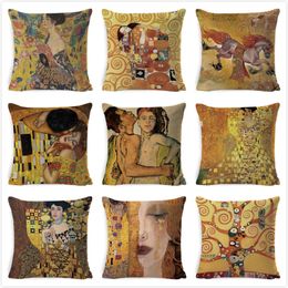 Kussensloop Gustav Klimt Painting Cushion Cover Gold Patroon Print kussen Linnen Katoen 45 45 cm dobgang kussensloop Decoratief voor Home 220714
