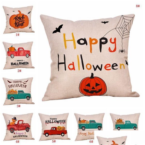 Taie d'oreiller Halloween Décoration Er Citrouille Voiture Lettre Imprimer Coussin Articles De Fête Maison Dbc Drop Delivery Jardin Textiles Bedd Dhzdn