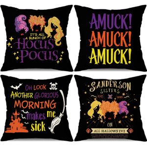 Kussensloop Halloween ers 18x18 Set van 4 Sanderson Sisters Hocus Pocus Decorations Fall boerderij kussens decoratieve worp cush mjbag amwbs