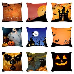 Caisse d'oreiller Halloween Happy Terror Pumpkin Print Cushion Cover Home Room Sofa Decoration Square Polyester Cover HKD230817