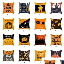 Taie d'oreiller Halloween Lin Oreiller Er Citrouille Taie D'oreiller Canapé Coussin Orange Géométrique Décoratif Jeter Siège De Voiture Drop Delivery Accueil Dh40J