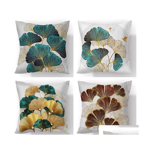 Caja de almohada hojas de ginkgo pintadas a mano poli￩ster corta de plush moderna silla floral fundas