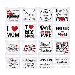 Taie d'oreiller Happy Mothers Day Peach Skin 18x18 pouces I Love Mom Ever Imprimé Home Canapé Décor Drop Livraison Jardin Textiles Literie Sup Dhd2E