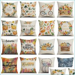 Taie d'oreiller Happy Thanksgiving Toile de jute Taie d'oreiller Bienvenue Citrouille Coussin Er Halloween Canapé Voiture Décor Drop Livraison Maison Jardin Texte Dhgnu