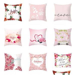 Taie d'oreiller Happy Valentines Cases Lover Throw Peach Skin Valentine Day Home Decoration Er Drop Delivery Garden Textiles Literie Supp Dhaed