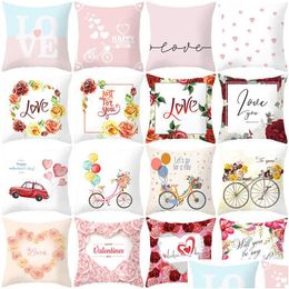 Taie d'oreiller Happy Valentines Day Cases Heart Love Print Throw Valentine Décoration de la maison Taie d'oreiller Drop Delivery Garden Textiles Bed Dhw20