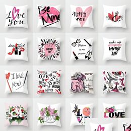 Kussensloop gelukkige Valentijnsdag kussensloop liefde make -up brief print er paar home sofa gooi 45x45 cm drop levering tuin textiel dh4mh