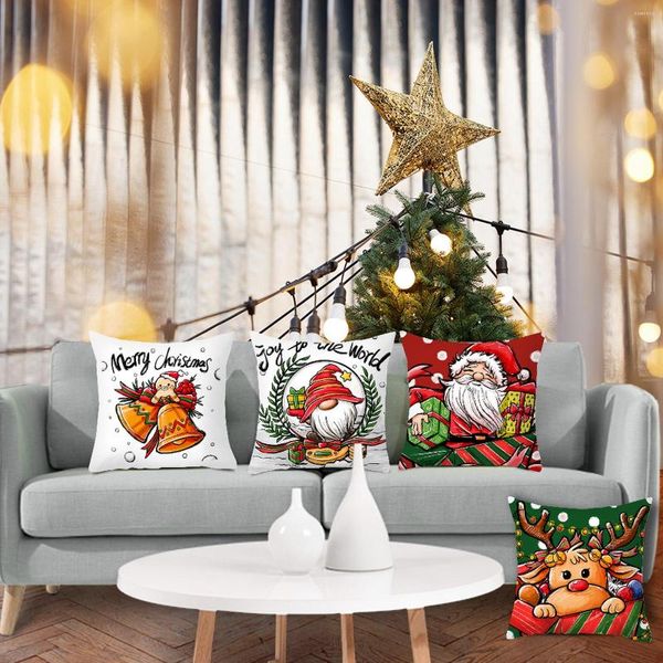 Funda de almohada Feliz año 2023 adornos navideños para el hogar Santa Elk sofá adornos funda de cojín 45x45cm
