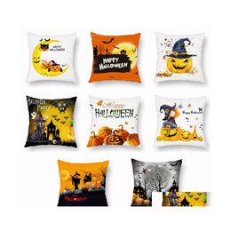 Taie d'oreiller Holloween Taie d'oreiller 45x45cm Citrouille Skl Sorcière Série Imprimé Doux Maison Coussin ER Décoration Ameublement Jeter Cas Dro Dhupv