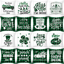 Kussensloop Irish Holiday Party Plaid Sofa Cushion Cover St. Patrick's Day Peach Skin Printing for Home Decoration