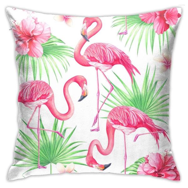 Taie d'oreiller Kawaii Style hawaïen flamants roses tropicaux canapé en peluche coussin feuille verte maison décoartion fille cadeau