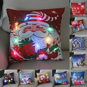 Pillow Case LED Christmas Cushion Cover Merry Santa Claus Light Pillow Cover Christmas Lighting Pillowcase Home Decoration Year Decor 230925