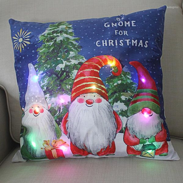 Taie d'oreiller LED housse de coussin de noël, décor joyeux père noël, lumières féeriques, dessin animé mignon bonhomme de neige pour la maison