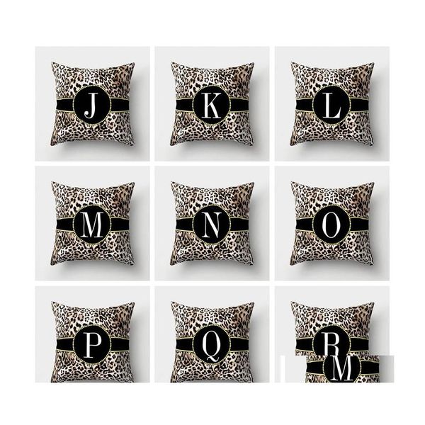 Funda de almohada Patrón de leopardo Letras Cojín Er Poliéster decorativo 45X45Cm Throw Home Decor Drop Delivery Jardín Textiles Ropa de cama Su Dhvf8