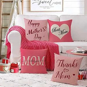 Funda de almohada Funda de lino cuadrada Feliz Día de la Madre I love mom funda de cojín funda de sofá decoración del hogar regalo T240316