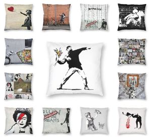 Taie d'oreiller de luxe Banksy Street Graffiti, housse de coussin, décoration de maison personnalisée, coussin Pop Art de Londres, 45x45cm, taie d'oreiller pour canapé 8236499