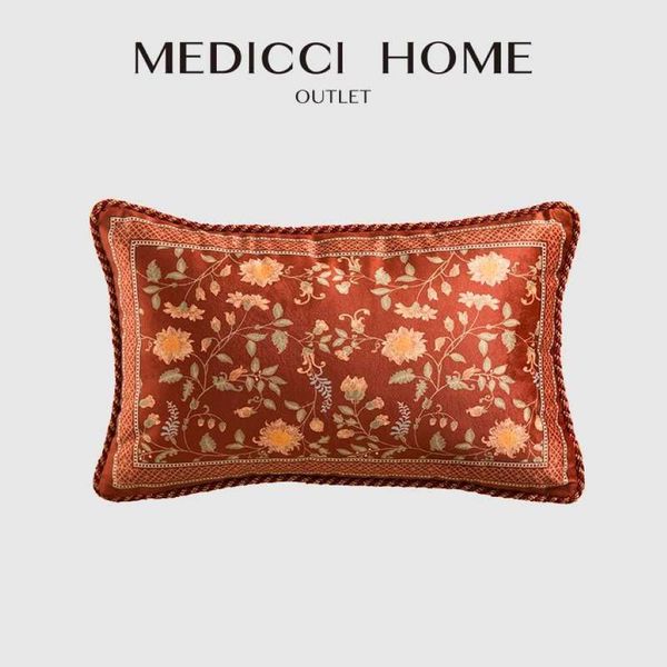 Funda de almohada Medicci Home Accent Funda de cojín Borgoña Terciopelo rojo Flor floral Estampado de pájaros Tiro Sofá Sofá Cama Cases300H