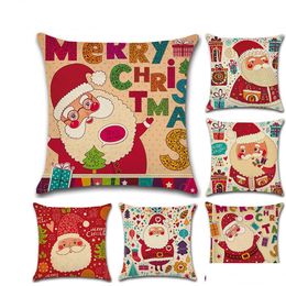 Funda de almohada Feliz Navidad Santa Claus Cojín Er Funda de almohada decorativa Lino Throw Vt0099 Drop Delivery Home Garden Textiles Beddi Dhemj