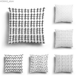 Caso de almohada Modern Home Sala Decoration Case de sofá 45*45 cm Cubierta de cojín 40*40 cm Nordic 60*60 Autumn Black White Simple Y240407