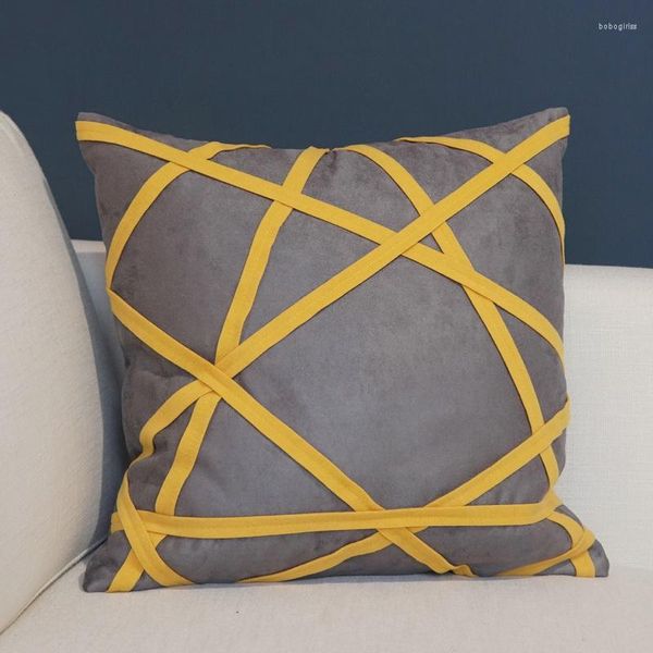 Taie d'oreiller moderne simplicité jaune rayure daim tissu gris taie d'oreiller maison salon canapé housse de coussin 45x45cm