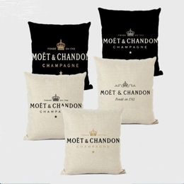 Taie d'oreiller MOET CHANDON CHAMPAGNE taie d'oreiller housses de coussin 45x45 cm canapé décoration cadeau lettre impression housse en lin pour El Car1928