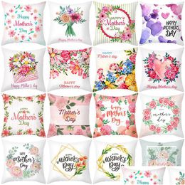 Taie d'oreiller Fête des Mères Coussin Er Happy Floral Imprimé 18X18 Pouces Peau De Pêche Canapé Jeter Décor À La Maison Drop Delivery Jardin Textiles Be Dhcex