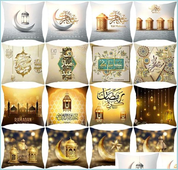 Taie d'oreiller Taie d'oreiller musulmane Ramadan Eid Mubarak coussin Er lune étoile mosquée imprimé oreiller carré Ers 18 pouces 40 motifs goutte Deli9047254