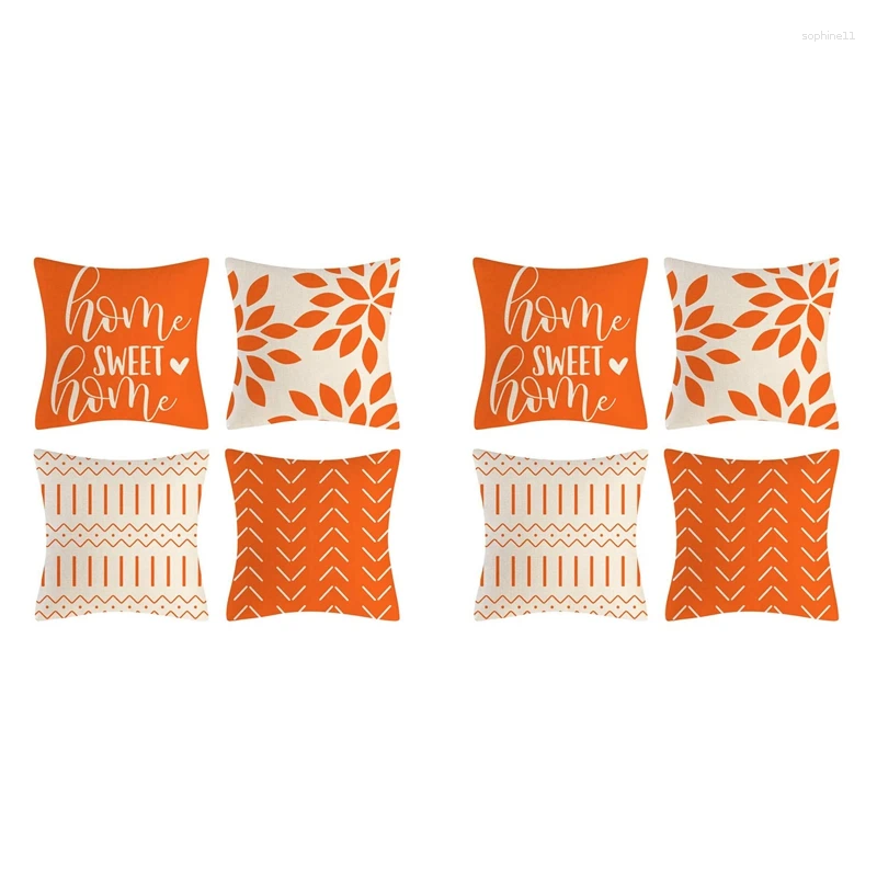 Pillow Case Orange Covers 18X18 Set Of 8 Home Decorative Throw Outdoor Linen Couch
