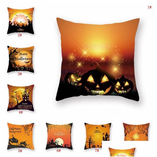 Funda de almohada Naranja Decoración de Halloween Er 18X18 Pulgadas Calabaza Gato negro Cojín Poliéster Suministro de fiesta Bc Drop Delivery Home Ga Dhubm