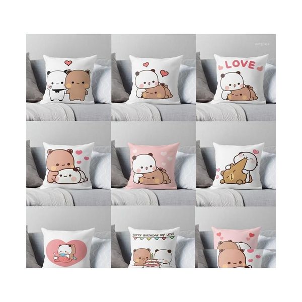 Funda de almohada Panda Bear Hug Bubu Duda Mochi Peach Cat Throw Dormitorio Sofá cama Moda Funda de almohada Drop Delivery Home Garden Textiles Be Dhcqn