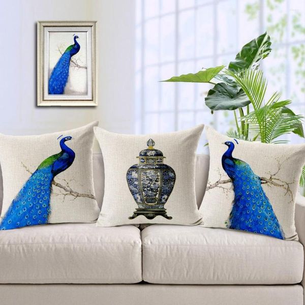 Taie d'oreiller paon couverture cour européenne Style Animal dessin animé amour bleu oiseau jeter taie d'oreiller en gros