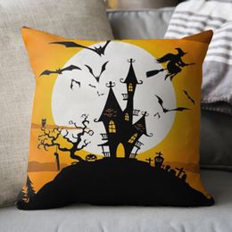 Funda de almohada Fundas de Halloween personalizadas 18x18 pulgadas Tratar granja Calabaza Murciélago Funda de cojín para sofá Sofá Sala de estar interior