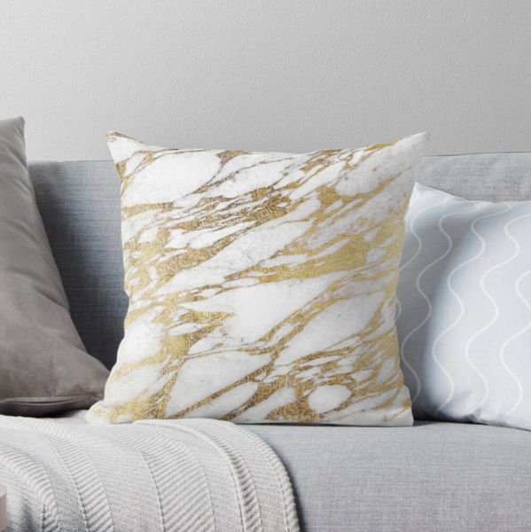Taie d'oreiller Chic et élégant, motif marbre blanc et or, 100% coton, décoration de la maison, housse de coussin, 45/45cm