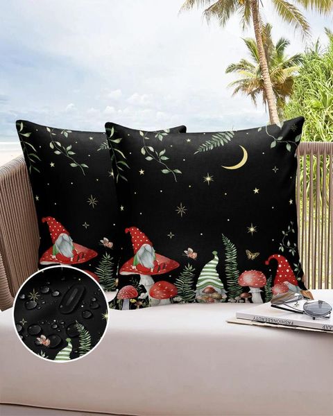 Funda de almohada Plantas Setas Flores Gnomos Funda de almohada impermeable Sofá para el hogar Oficina Funda de cojín para coche Decoración