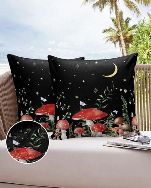 Funda de almohada Plantas Setas Flores Luna Funda de almohada impermeable Sofá para el hogar Oficina Tiro Funda de cojín para coche Decoración