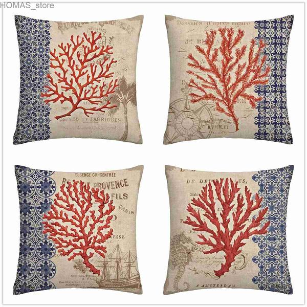 Taies d'oreiller Red Coral Linn Cover Upolstery salon Sofa Sallstery Cover Home Decor Cover Cushion 40X40 50X50 60X60 Y240407