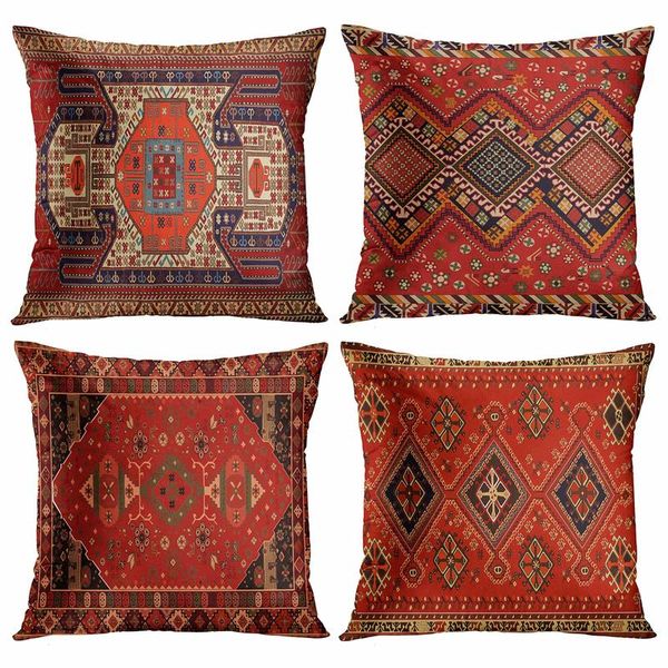Taie d'oreiller rouge style ethnique marocain courte taie d'oreiller en peluche canapé housse de coussin décoration de la maison peut être personnalisé pour vous 40x40 50x50 60x60 220714