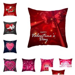 Taie d'oreiller rouge Saint Valentin taie d'oreiller amant coussin Er Happy Valentines en forme de coeur imprimé livraison directe maison jardin Te Dhlom