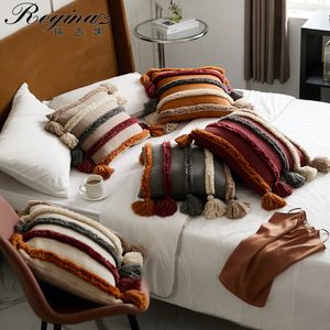 Funda de almohada REGINA Decoración bohemia Funda de cojín con mechones Raya colorida Borla Sala de estar Dormitorio Decoración Funda de almohada de punto Funda de almohada 230629