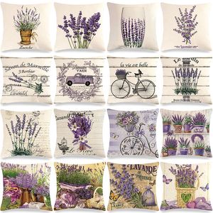 Taie d'oreiller rétro affiche lavande housse de coussin 45x45 fleurs violettes lettre taie d'oreiller ferme maison canapé voiture décoratif coussin 220714