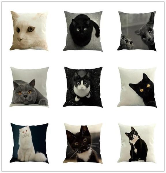 Caja de almohada ROM Cubierta de lino Blanca Pintura de mano blanca negra Linda silla de cocina de gato Home Decorativo 4545cm7402800
