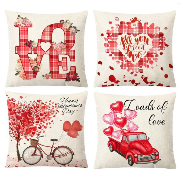 Funda de almohada Decoración romántica para el Día de San Valentín Funda de almohada Muñeca sin rostro Funda de cojín con globo Fundas para sillas de lino