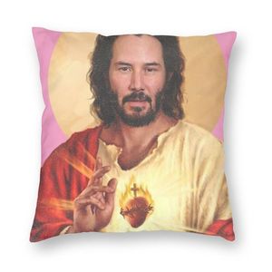 Funda de almohada Saint Keanu Reeves, funda de cojín con estampado 3D de Meme Jesus John Wick, funda de almohada para sofá, funda de almohada personalizada para decoración del hogar 220623