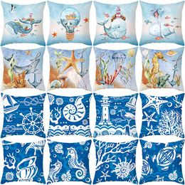 Kussensloop zeepaard jellyfish patroon polyester worp kussen cushion cover auto home bed decoratie bank decoratieve kussensloop almohada