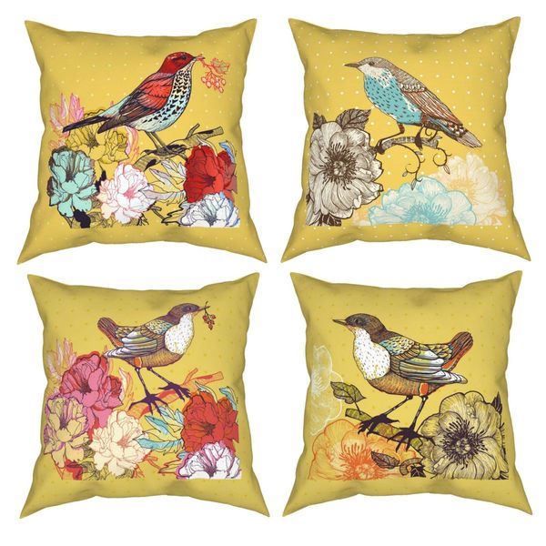 Taie d'oreiller Ensemble De 4 Oiseaux Motif Jeter Ers Coussin Décoratif Er pour Salon Canapé Chambre Ferme Décor À La Maison 18 'X18' Bdesybag Amue0